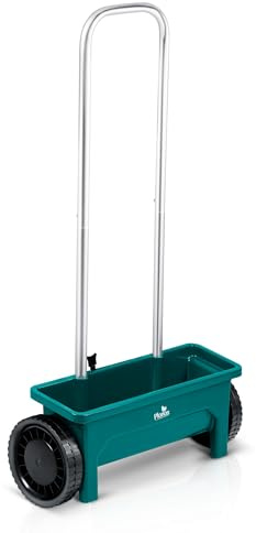Plonos Spargitore per fertilizzanti e semi, spargitore manuale da giardino con regolazione a 10 livelli, ideale per fertilizzanti, semi e sale da spargimento su marciapiedi, antiruggine, 12 l