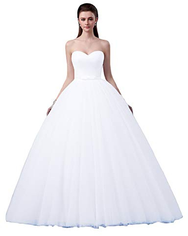 Stillluxury Abito da sposa in tulle con scollatura a cuore, da sera, per cerimonia E155, bianco, 46