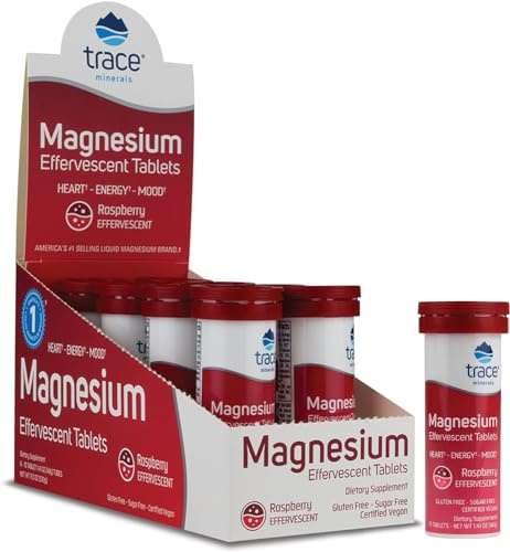Trace Minerals Magnesium Effervescent - Healthy Heart & Energy Support Supplement - Natural Magnesium Supplement to Aid Healthy Sleep - Gluten-Free Health Supplement - Raspberry, 8 Tubes (80 Servings)