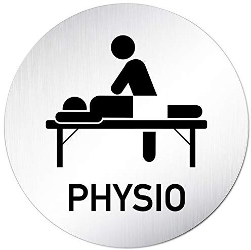 Kinekt3d Leitsysteme - Targhetta per Porta, Rotonda, 100 mm Ø • Fisioterapia - Massaggio - Trattamento 001 • Alluminio Pieno 1,5 mm (anodizzato) • Effetto Acciaio Inox Levigato