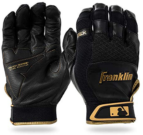 Franklin Sports MLB Baseball-Schlaghandschuhe – Shok-Sorb X Schlaghandschuhe für Baseball + Softball – Erwachsene + Jugendliche gepolsterte Schlaghandschuhe, nicht stechen, Schwarz + Gold,