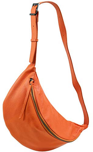 SH Leder echt Leder Damen Unisex Brusttasche für Festival Reise mittelgross Hüfttasche Crossbody Bag Frauen Ledertasche 37x21cm Fania G697 (Orange)