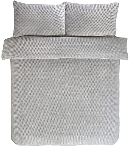 Sleepdown Set di Biancheria da Letto con federe, in Pile Argentato, Caldo e Accogliente, Reversibile, per Letto King Size (220 x 230 cm)