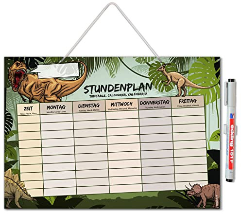younikat Stundenplan abwischbar zum aufhängen I Dinosaurier I inkl. Stift wiederbeschreibbar I Einschulungs-Geschenk Dino I dv1072