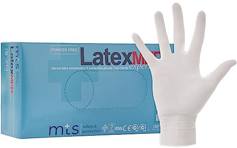 MTS Safety & Protection Einweghandschuhe M - 100 Stück/Box Latexhandschuhe Weiß - Einmalhandschuhe Puderfreie Handschuhe Natural Latex Gummihandschuhe Einweg Gloves (M, 100 Stück)