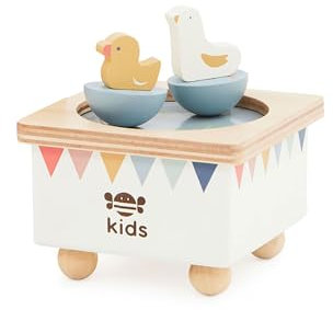 Just bee kids Wooden Music Box | Soothing Lullaby Musical Toy & Keepsake For 1,2,3+ Year Olds | Soft Pastel Colours | Safe Rounded Edges | Plastic Free | 1st Birthday Gifts