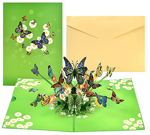 SCHYIDA Pop Up Geburtstagskarte 3D Grußkarte 20cm * 15cm Grün Schmetterlingskarte 3D Pop Up Karte mit Briefumschläge Popup Geburtstagskarte zum Geburtstag Pop-Up Schmetterling Karte Glückwunschkarte