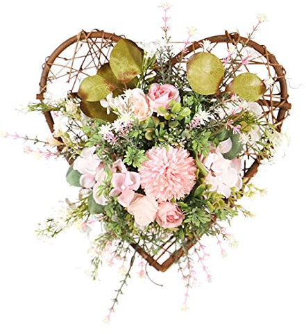 Ghirlanda a Forma di Cuore Artificiale da Parete 22 Pollici, Decorazione per Porta con Piante finte di eucalipto e crisantemo, Ornamento Primaverile per casa, Ufficio, Esterni, Decorazione Pasquale