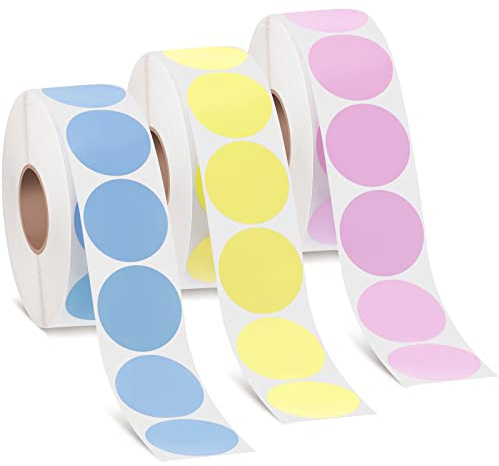 1500Pcs 3 Rollos de Pegatinas Térmicas Redondas,Color de Papel Térmico Redondo Imprimible para Pequeñas Empresas Etiquetas de Dirección de Impresión de Letreros de Bricolaje (Amarillo Rosa Azul)