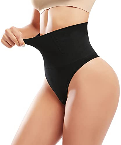 Xnova Tanga Faja Reductoras Bragas Mujer Braga Faja Braguitas Moldeadoras Cintura Alta Thong String Vientre Plano Braga Levanta Glúteos Sin Costura Invisible Braguita Body Shaper(Negro,L)
