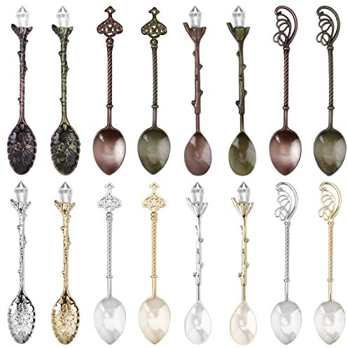Chostky 16 Pièces Cuillères à Café Rétro, Alliage de Cristal, Cuillères à Dessert Créatives, Pour le Café, le Sucre, le Gâteau et la Crème Glacée