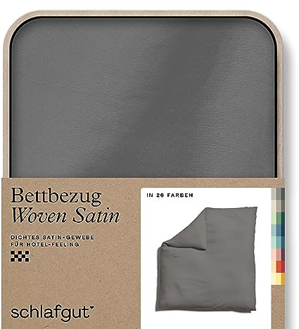 schlafgut Woven Satin Bettwäsche 200x200cm Bettdecke Bezug einzeln, Grey Mid Uni in Hotelqualität mit 100% Baumwolle