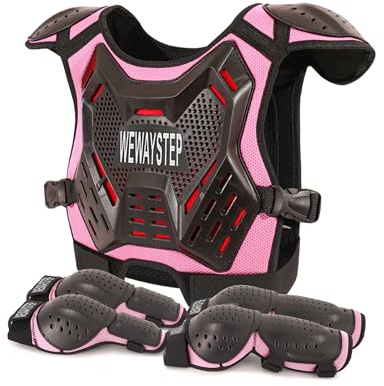 Kids Dirt Bike Gear Motorcycle Armor, Chest Protector Motocross Motorcycle Protective Gear Motorcycle Body Armor Vest with Elbow Knee Protector Pads Suit (Pink)
