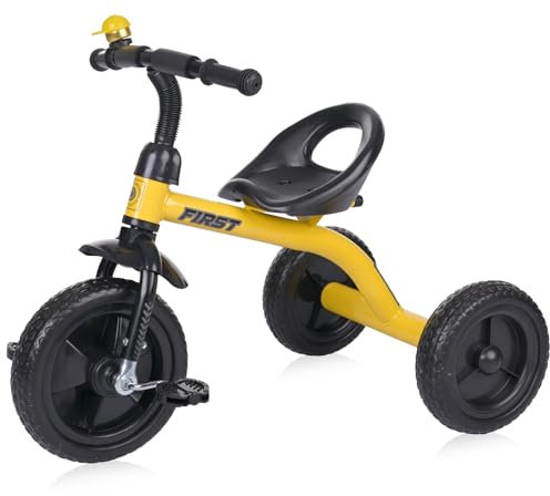 Lorelli Dreirad ab 3 Jahren, Tricycle First, nur 3,5kg, ergonomischer Sitz, Klingel, Eva-Reifen, Schutzblech, rutschfeste Pedale, weiche Gummi-Griffe, gelb