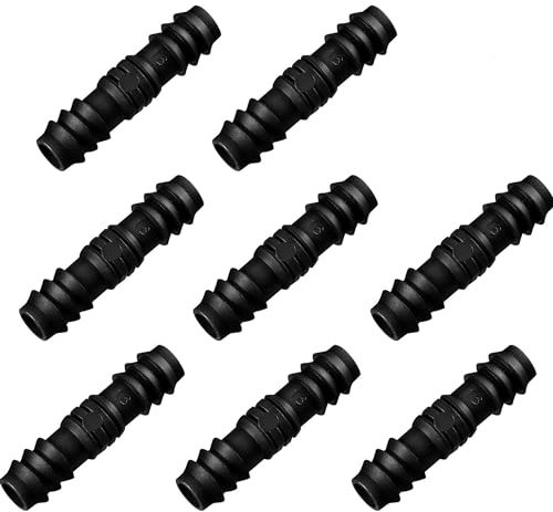 Maitys 8 Pièces 1/2 Pouces (16 mm) Connecteur Barbelé de Jardin Connecteur de Tuyau d'Irrigation à Goutte en Plastique Connecteurs de Tuyau de Trempage Butée d'Extrémité de Tuyau, Noir (Menuisier)