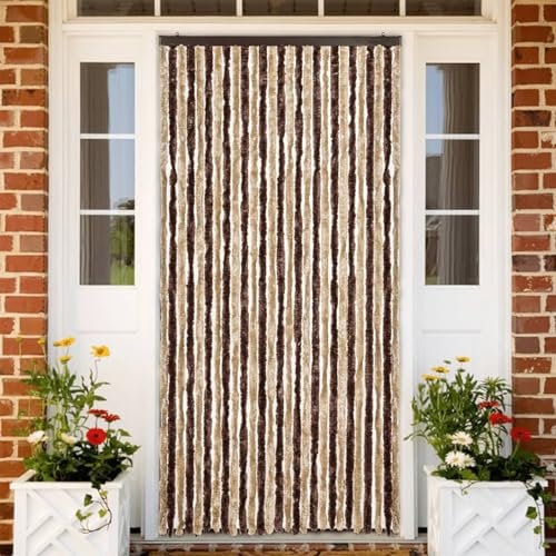 Brokky Insect Curtain Beige and Light Brown 118x220 cm Chenille-Curtains Door Fly Screen Curtain For Doorways Window Decorations Room Divider Door Curtain