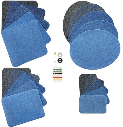 NISENTIA Jeans Flicken zum Aufbügeln Innen, 20 Stück Bügelflicken, Stoffflicken zum Aufbügeln Jeans Reparaturflicken Innen Patches zum Aufbügeln Iron on Patches Blautöne Reparatur-Dekorationsset