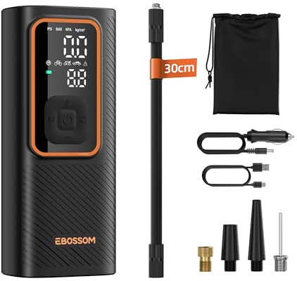 Compresor de Aire Portátil de 150 PSI, Bomba de Aire con Batería de 6000 mAh,Compresor Electrónico Portátil para Auto,Moto y Bicicleta-Con Alimentato da accendisigari 12V DC, Luz LED,Carga USB-C
