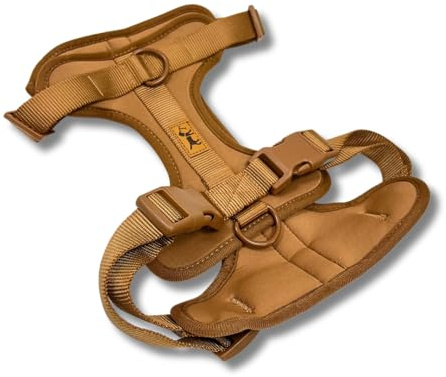 Pettorina per cani anti-tiraggio – regolabile, confortevole e resistente – razze piccole, medie e grandi – per passeggiate sicure e senza tirare – La casa di torrone (desert (marrone), M)