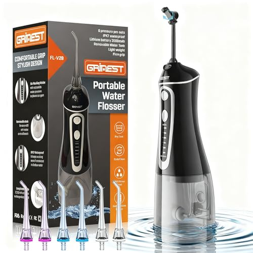 Water Flosser,Water Dental Flosser Pick for Teeth,Grinest 7 Modes Rechargeable Cordless Oral Irrigator Portable IPX7 Waterproof Tooth flossers for Home Travel-Black