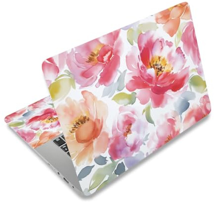 PLIGREAT Autocollants pour Ordinateur Portable de Style Aquarelle Compatibles avec les Ordinateurs Portables de 15 pouces Motif Floral Universel Amovible Imperméable pour Ordinateur Portable