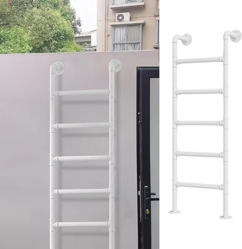 White Metal Wall Ladder 210cm MultiFunctional Iron Loft Ladder for Bunk Beds Outdoor Climbing Ladder for Basement and Warehouse WallsDurable & Stylish Design