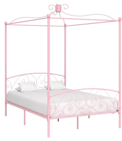 Teenpull Himmelssäng-ram, rosa metall, 120 x 200 cm, robust sovrumsmöbler med ram, perfekt för hemmet