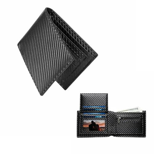 CBMZHF Portafoglio Nero in Fibra di Carbonio da Uomo, 9 Scomparti per Carte di Credito, Portafoglio a Due Ante, in Pelle, con Blocco RFID, Idea Regalo per Uomo, Portafoglio Minimalista