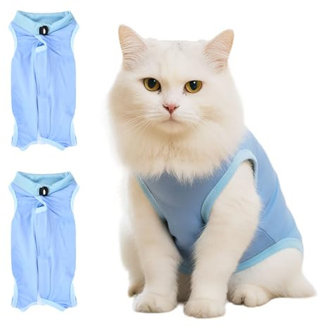 2 Pezzi Body Gatto Post Operatorio, Tuta Recupero Anti-Leccamento per Gatti dopo Sterilizzazione o Chirurgia, Alternativa Collare Elisabettiano, Confortevole e Traspirante (M)