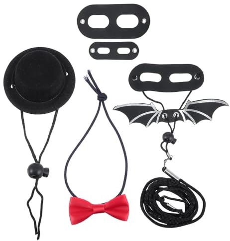 Veemoon Ensemble de Costume Saint-Valentin pour Lézards Reptiles Chapeau et Nœud Harnais Laisse Ajustable Noir Accessoire Fête pour Petits Animaux de Compagnie