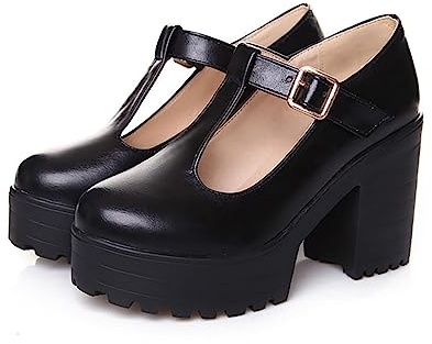 Dampumps med blockklack, damer Mary Janes platå eleganta brudskor, tjock klack T-rem halvskor, spänne högklackade skor, ultralätta spännpumps, mjuka sulor, kvällsskor