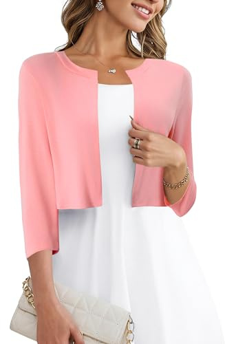 Magritta Women Cardigans Sweaters Casual Bolero Shrugs Summer Jacket Lightweight 3/4 Sleeve Open Front Cropped Short Cardigan for Dresses
