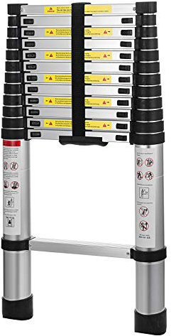 3.8M Stainless Steel Telescopic Ladder Extension Extendable Steps 150KG Loading EN131 Multi-Purpose Foldable Ladder 13 Step for Office Home Loft