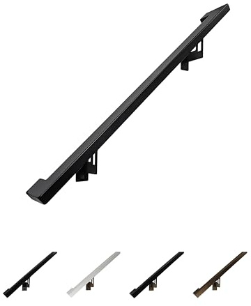 Modern Aluminum Handrail Grab Bar Kit, Adjustable Steel Brackets Included, Returns to Wall, Powder Coated Finish (Black, 3 Foot Handrail Set)