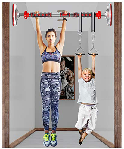 NENGGE Verstellbare Klimmzugstange Türrahmen für Zuhause Reckstange Türrahmen Ohne Schrauben Tür Klimmzug Stange Pull Up Bar Tür mit Verriegelungsmechanismus, bis 600kg,Rot,115/145CM
