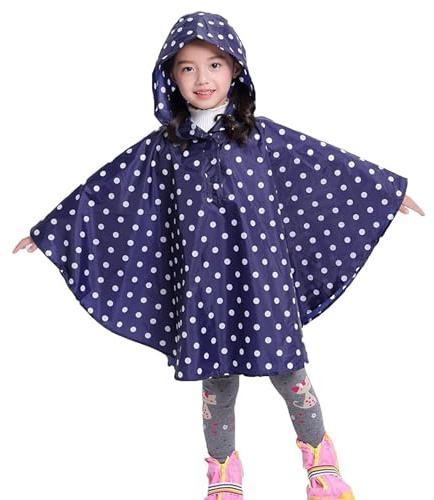 Gaga city Kinder Regenponcho Jungen Mädchen mit Kapuze, Wiederverwendbarer wasserdichter Regenponcho, Leichtes Polyester Blauer und weißer Punkt/M
