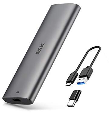 SSK Alloggiamento SSD SATA M.2 senza attrezzi USB 3.2 Gen 2 (6 Gbps) Adattatore SSD esterno di tipo C Supporto Trim UASP per NGFF 2242/2260/2280 (solo per SSD M.2 SATA)