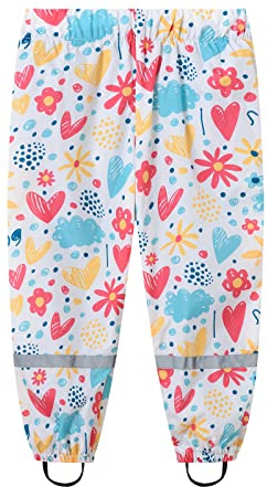 BLOMDES Girls Rain Water Resistant Pants Little Girls Mud Dirty Proof Trousers for 9-10 Years