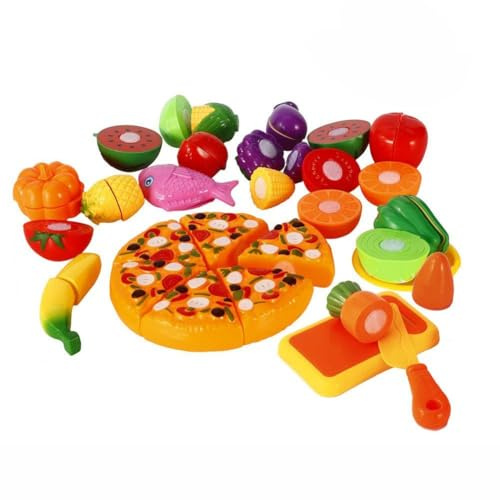 24 pezzi gioco cibo set giocattolo da cucina taglio pizza frutta verdura cibo con collegamento in velcro per bambini, giocattolo educativo gioco di ruolo, giocattolo educativo regalo