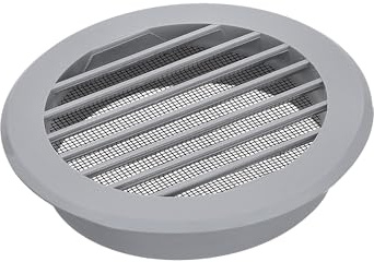 KOTARBAU® Grille de ventilation - Diamètre : 100 mm - Avec moustiquaire - Ronde - En plastique - Gris - Pour canal de ventilation, évacuation et entrée d'air - Raccord de tuyau - Grille à lamelles