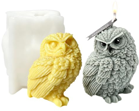FineInno Moule à Bougies Silicone Chouette,3D Animaux moulage Savon Moule Forme Hibou Resine Epoxy Candle Mold Pour DIY aromathérapie,décoration, cire,plâtre,soy,Bricolage