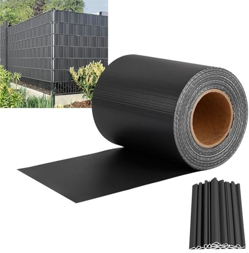 YUENFONG 35 m x 19 cm PVC insynsskyddsremsor insynsskydd med 20 stycken fästklämmor, dubbla stavar mattor insynsskydd 450 g/m² stavmatta staket, trädgårdsstaket, vindskydd, antracit