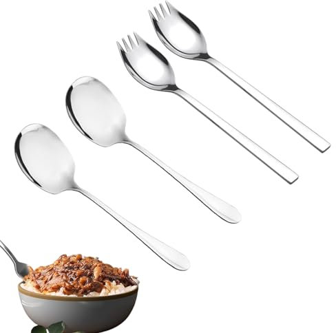 Katyjun 4 Stück Servierlöffel & Salatlöffel Set, Edelstahl Salatgabeln, Vorlegelöffel Salatbesteck