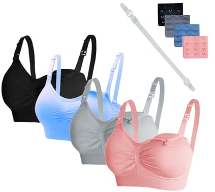 Oliaekd Amnings- och amnings-bh för kvinnor med förlängning och halkskydd, 4pack svart + grå + blå + rosa, XXL