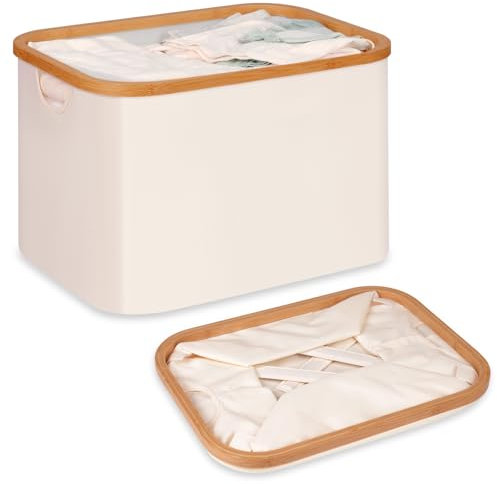 efluky Panier à Linge Pliable 50L, Tissu Bambou Panier de Rangement Pliable, Rangement Panier à Linge, Laundry Baskets pour Chambre à Coucher Salle de Bain (Beige)