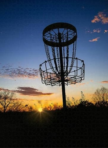 Puzzles for Adults 1000 Pieces Jigsaw Puzzles with Letters on Back Disc Golf Basket Against Sunset Difficult Hard Cool Puzzle 1000 Piece Puzzle Clearance