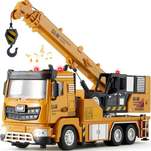 Tacobear Camion Enfant Tracteur Jouet 1:40 Métal Transporteur avec Son et Lumière Véhicules Transport Tractopelle Majorette Voiture Cadeau d'anniversaire Jouet Garçons 3 4 5 6 Ans (Grue)