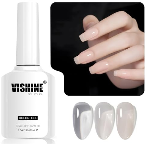 Vishine 16 ml Smalto Gel Semi-Permanente Trasparente, Smalto per Unghie Gel Cristallo Gelatina Colore Traslucido Soak-Off UV LED per Nail Art Manicure Home DIY L296 Pesca Bianca Ghiacciata