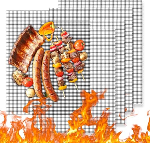 Grillmatte für Gasgrill - 5er Set Gitter BBQ Grillmatten Antihaft Grill Und Backpapier Wiederverwendbar - Teflon Backofenmatte für Holzkohle Elektrogrill Perfekt für Fleisch, Fisch Und Gemüse 40x33 cm