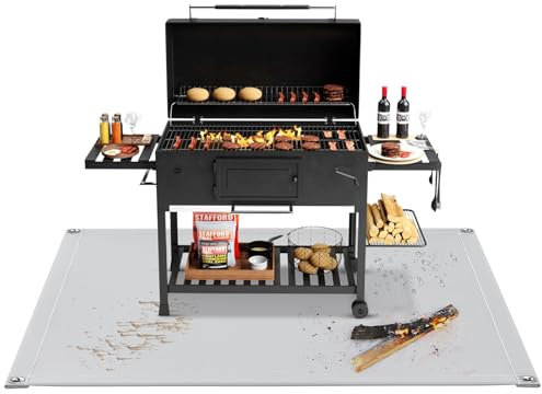 Pawfly Tappetini per Grigliate all'aperto, Tappetino per Grigliate Ignifugo da 87 cm x 87 cm, Resistente al Calore e Impermeabile per Barbecue e Caminetti, per Prati, Terrazze e Patii all'esterno